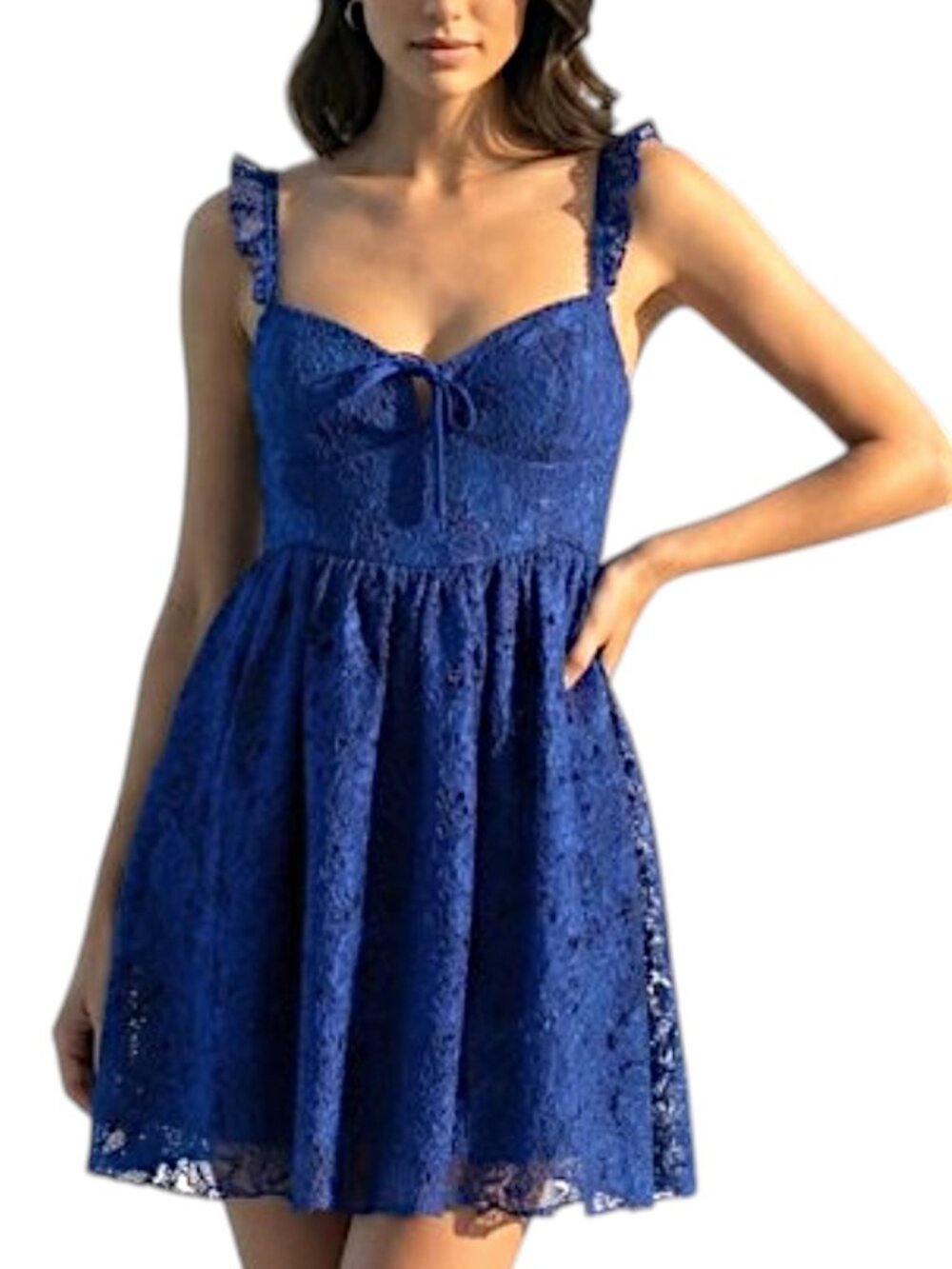 Anthropologie Cobalt Blue Ruffle Strap Corset Lace Mini Dress Size M
